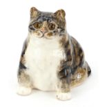Winstanley pottery seated cat with glass eyes, 15cm high