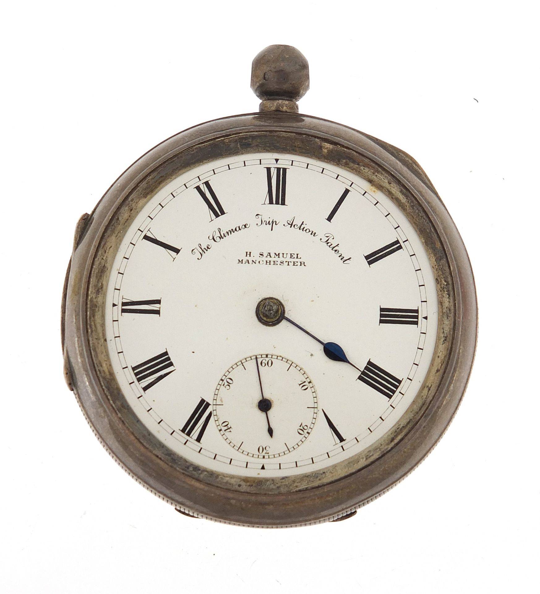 The Climax Trip Action Patent, gentlemen's silver open face pocket watch by H Samuel, the movement
