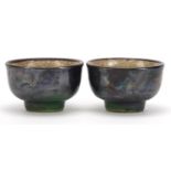 Chinese Ge ware type porcelain footed bowls having a lustre glaze, each 8cm in diameter