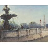 A Lambert - Place de la Concorde, Paris, oil on canvas, details verso, mounted and framed, 22.5cm