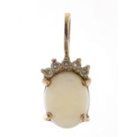 9ct gold opal and diamond pendant, 1.7cm high, 0.6g