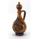 Zsolnay Pecs, Hungarian lidded wine pot decorated in relief with flowers, numbered 162 to the