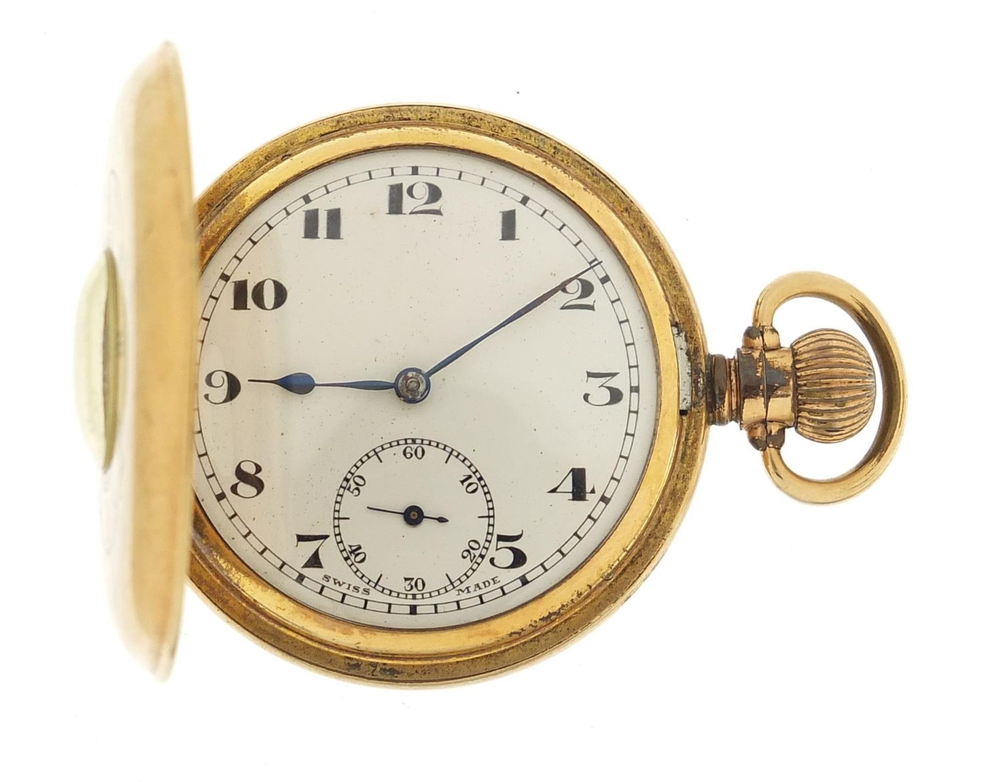 Gentlemen's gold plated half hunter pocket watch with subsidiary dial, 50mm in diameter - Bild 2 aus 9