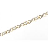 9ct gold aquamarine and diamond bracelet, 18cm in length, 5.8g