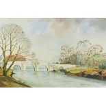 Robert Sulley - Teston Bridge, River Medway, watercolour, details verso, mounted, framed and glazed,