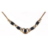 9ct gold sapphire and diamond necklace, 40cm in length, 4.7g