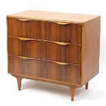 Gordon Russell, teak three drawer chest, 79cm H x 84cm W x 46cm D