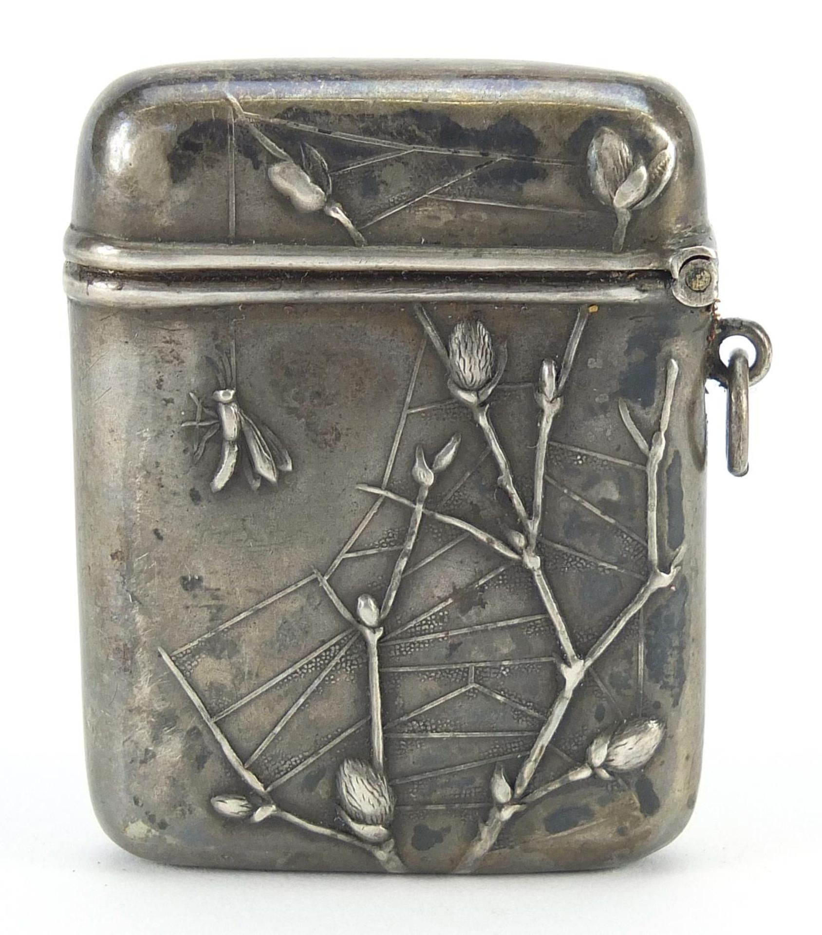 German silver vesta embossed with a spider and insects in a web, 4.5cm high, 15.0g - Image 2 of 4