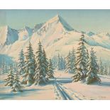 Mountainous winter landscape, oil on canvas, bearing a signature R Gerarde, various labels verso,