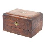 Victorian inlaid walnut workbox with writing slope, 17cm H x 30cm W x 22cm D