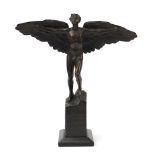 Victor Heinrich Seifert, large patinated bronze figure of a winged nude man, Icarus, raised on a