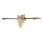 15ct gold seed pearl bunch of grapes bar brooch, housed in a Toye Kenning & Spencer box, 5.5cm wide,