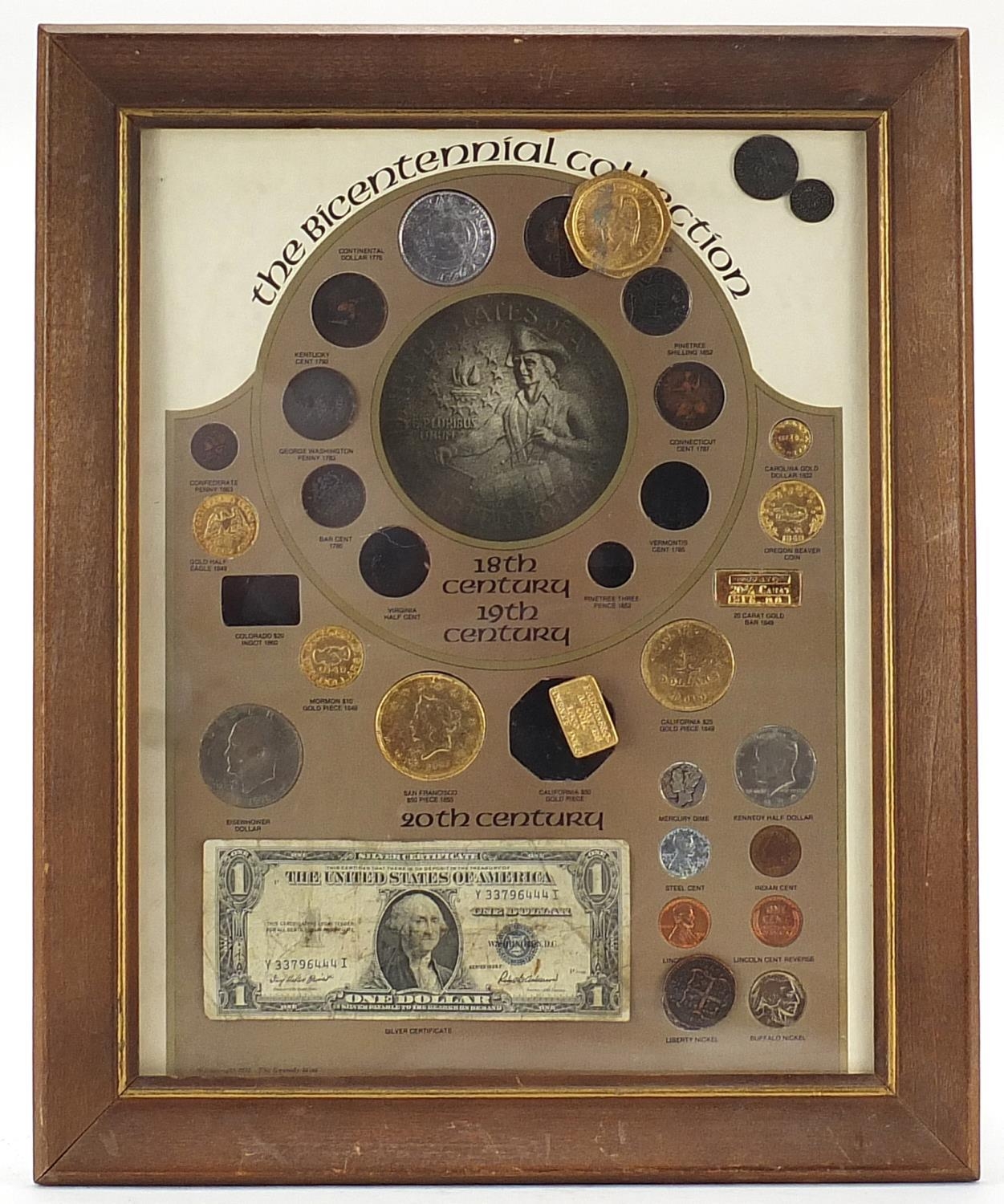 20th century Bicentennial Coin Collection by The Kennedy Mint, framed and glazed, 35cm x 27cm