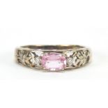 9ct gold pink stone and diamond ring, size R, 2.9g