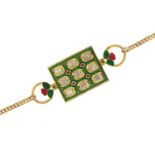 Indian silver gilt and enamel diamond bracelet, 20cm in length, 20.8g