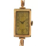 Art Deco 9ct gold ladies wristwatch with 9ct gold strap, the case 16mm wide, 15.0g