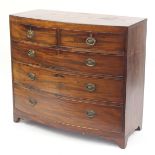 Mahogany bow front five drawer chest with brass ring handles, 94cm H x 105cm W x 48cm D