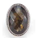 Large silver citrine ring, size P, the head of the ring 4cm in length, 37.5g