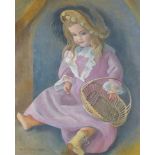 Sarika Goth 1970 - Doll holding a basket, oil on canvas, mounted and framed, 59cm x 49cm excluding