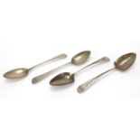 Two pairs of Georgian silver tablespoons including a pair by Richard Crossley, various London dates,