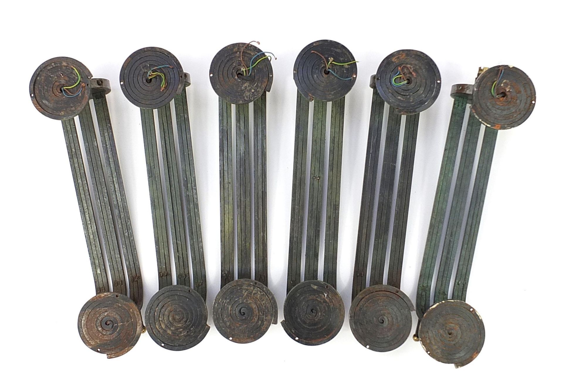 Set of six Art Deco steel wall sconces, each 56cm high - Image 4 of 4