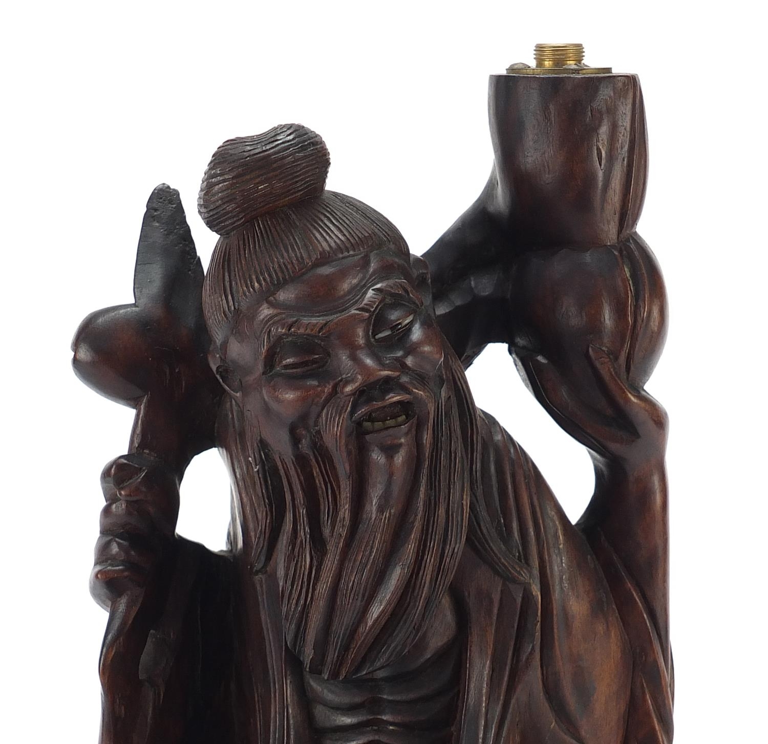 Chinese hardwood lamp carved in the form of an elder, 43.5cm high - Image 2 of 8