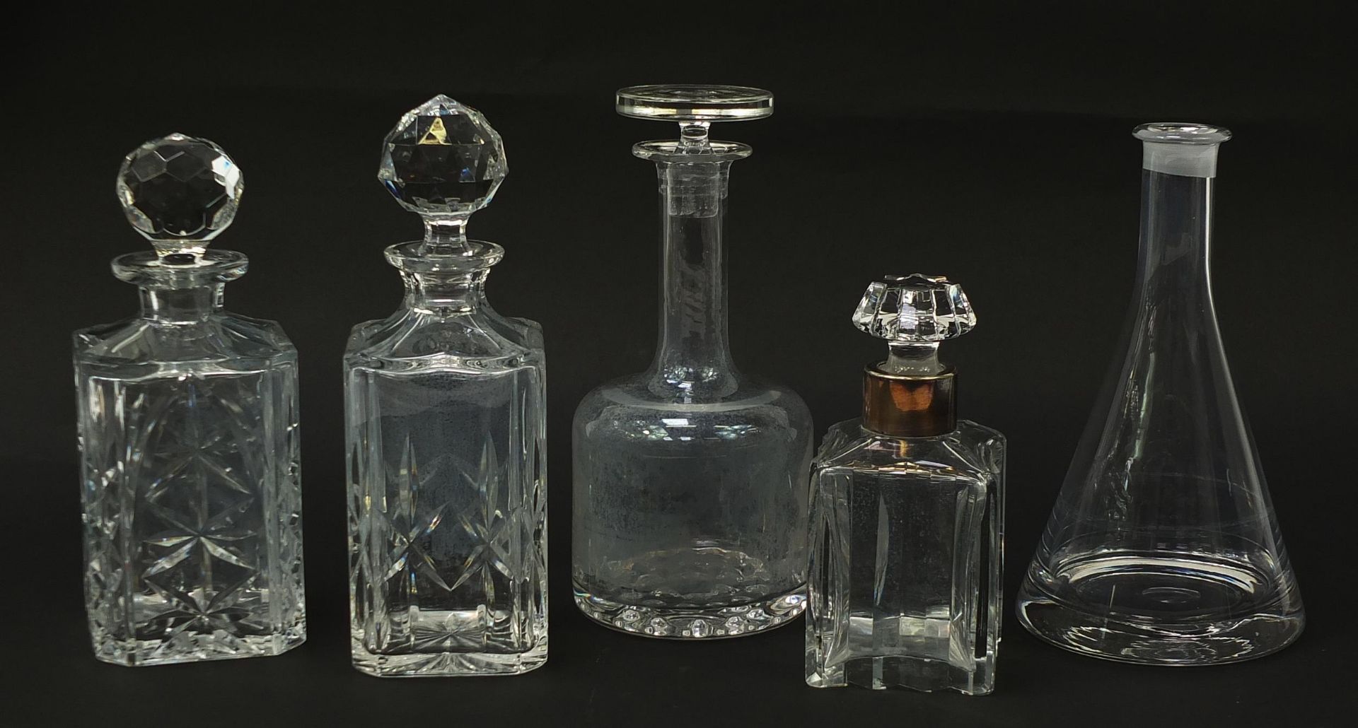 Five cut glass decanters including one with a silver plated collar and one Swedish design, the - Image 4 of 7