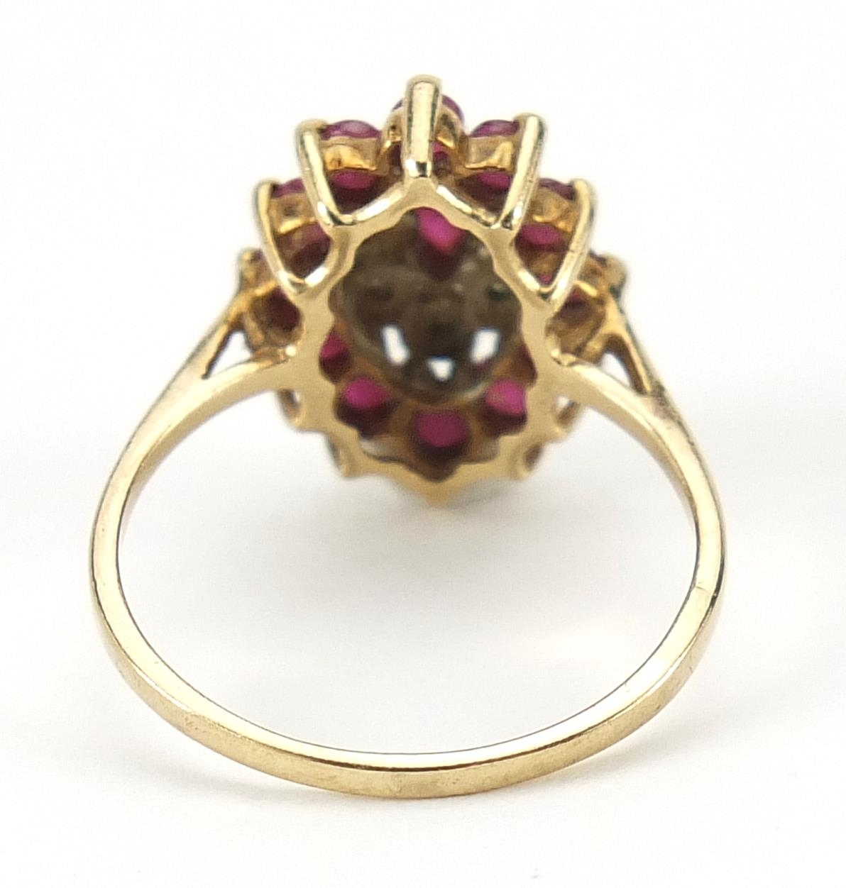 9ct gold ruby and diamond three tier cluster ring, size M, 2.2g - Image 3 of 5