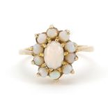 9ct gold opal cluster ring, size O, 3.3g