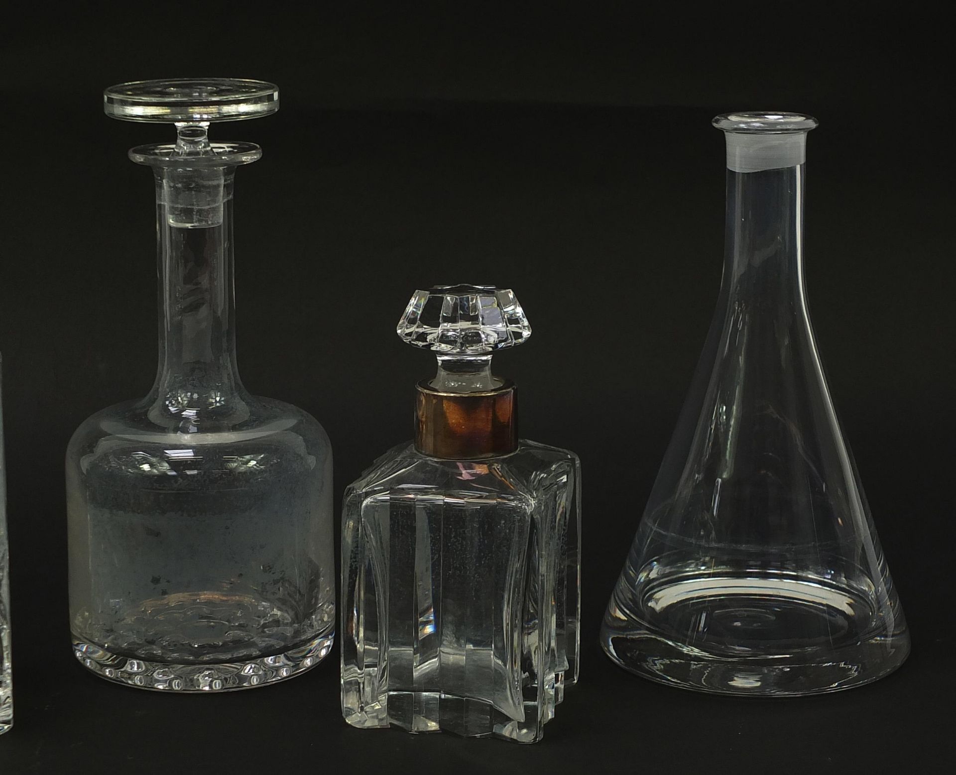 Five cut glass decanters including one with a silver plated collar and one Swedish design, the - Image 3 of 7