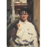 Howard Morgan - Portrait of a Spanish waiter, oil on canvas, unframed, 61cm x 43cm