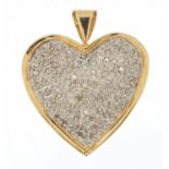 14ct gold diamond cluster love heart pendant, 2.6cm high, 3.7g