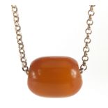 Silver and amber coloured bead necklace, 40cm in length, 8.0g
