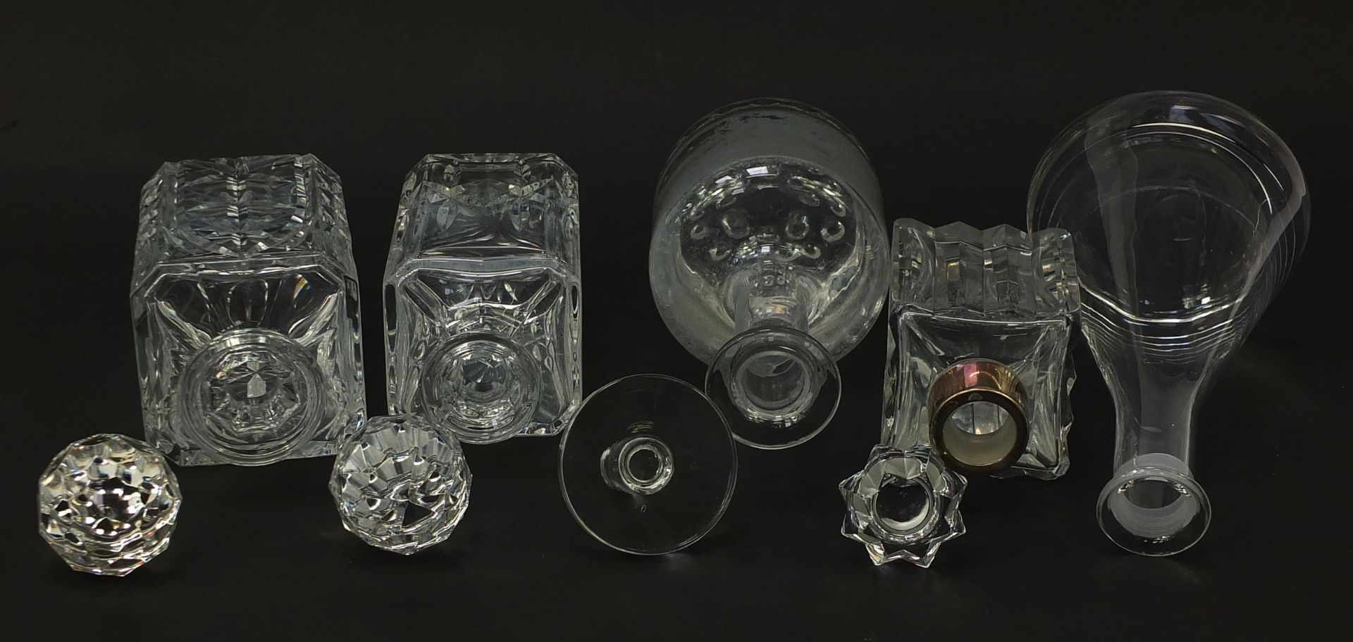 Five cut glass decanters including one with a silver plated collar and one Swedish design, the - Image 5 of 7