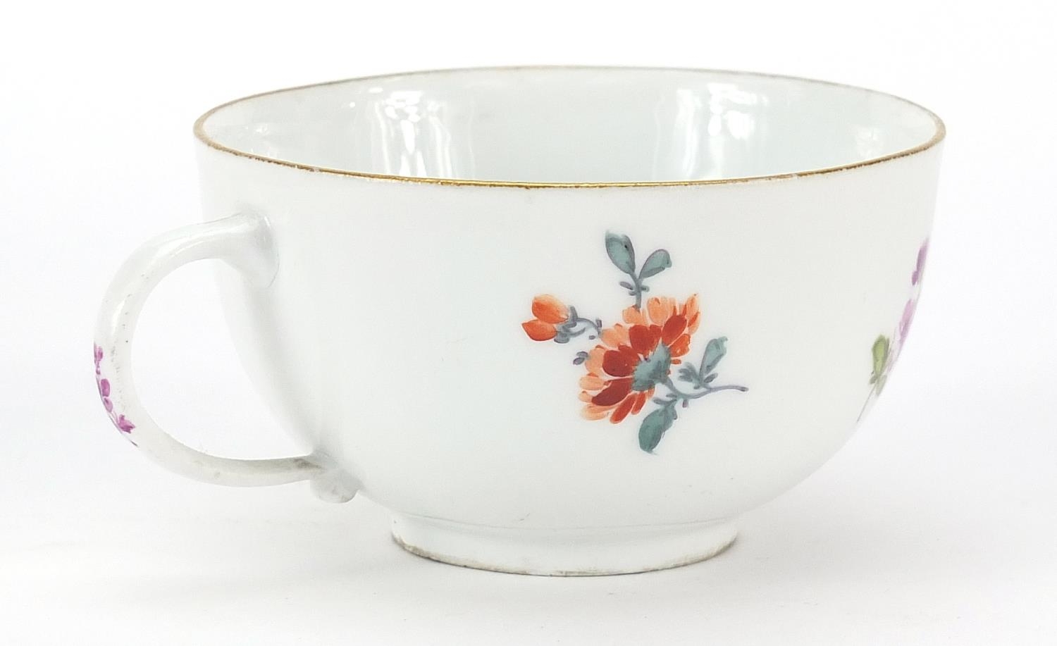 Meissen, 19th century porcelain cup and saucer hand painted with flowers, the saucer 13.5cm in - Image 3 of 6