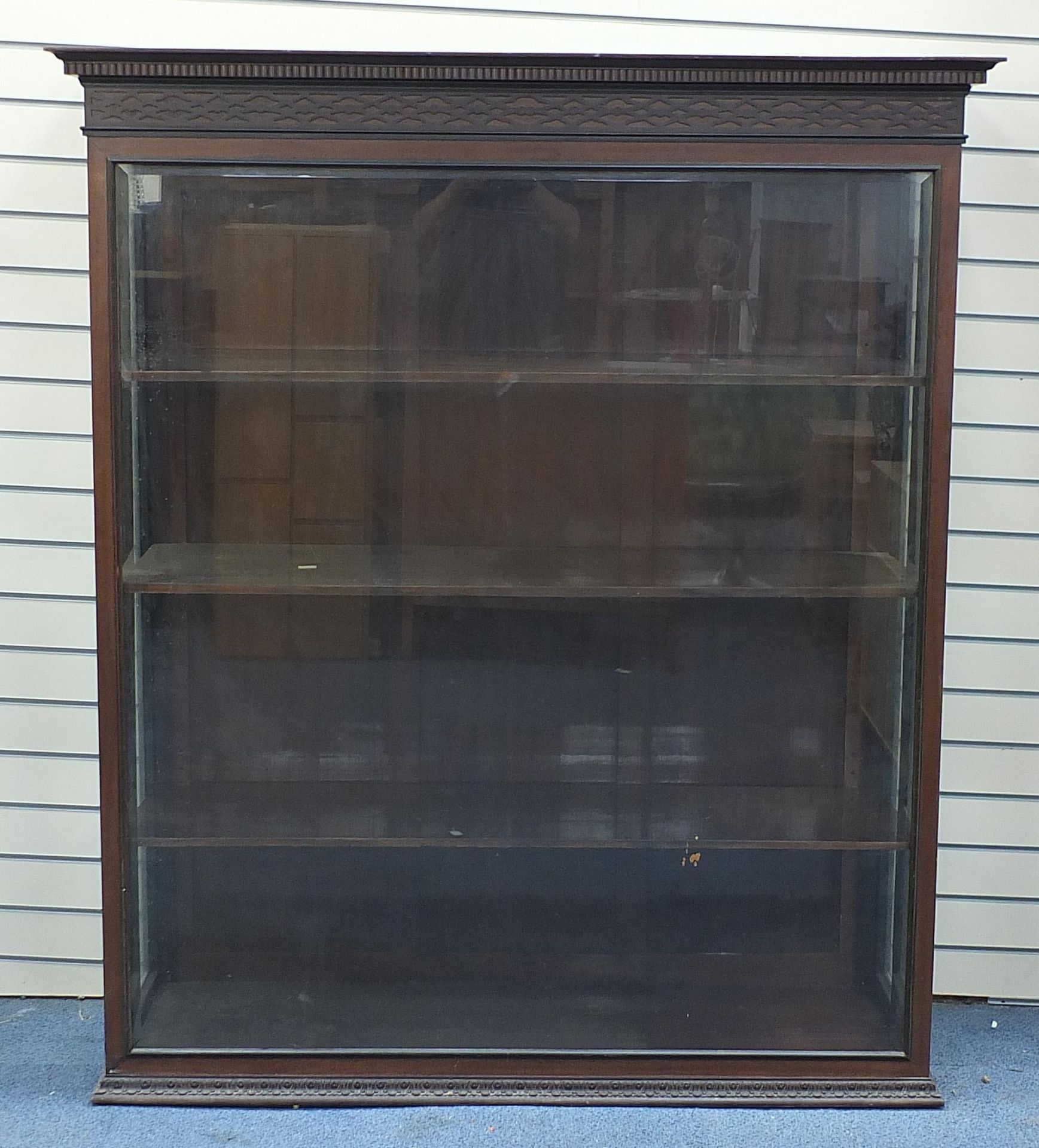 Chinese Chippendale design mahogany display cabinet with blind fret frieze, 174.5cm H x 151.5cm W