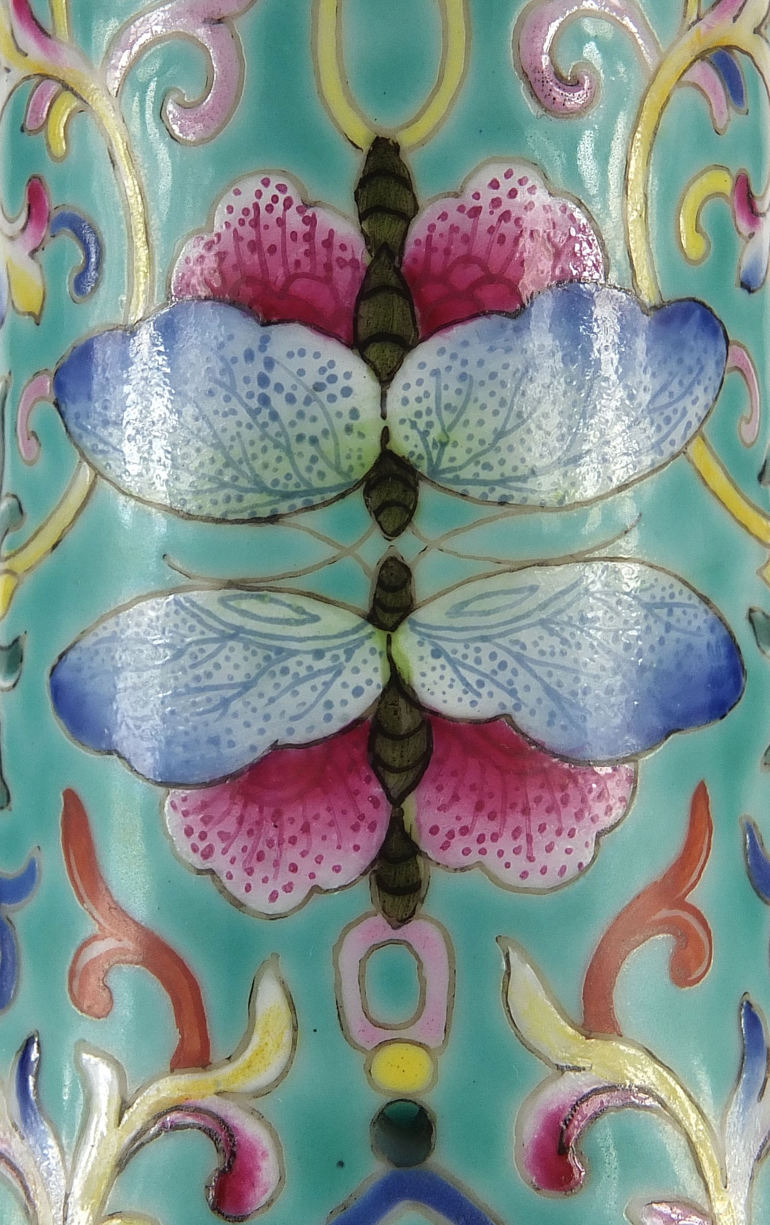 Large Chinese porcelain turquoise ground vase, finely hand painted in the famille rose palette - Image 3 of 11