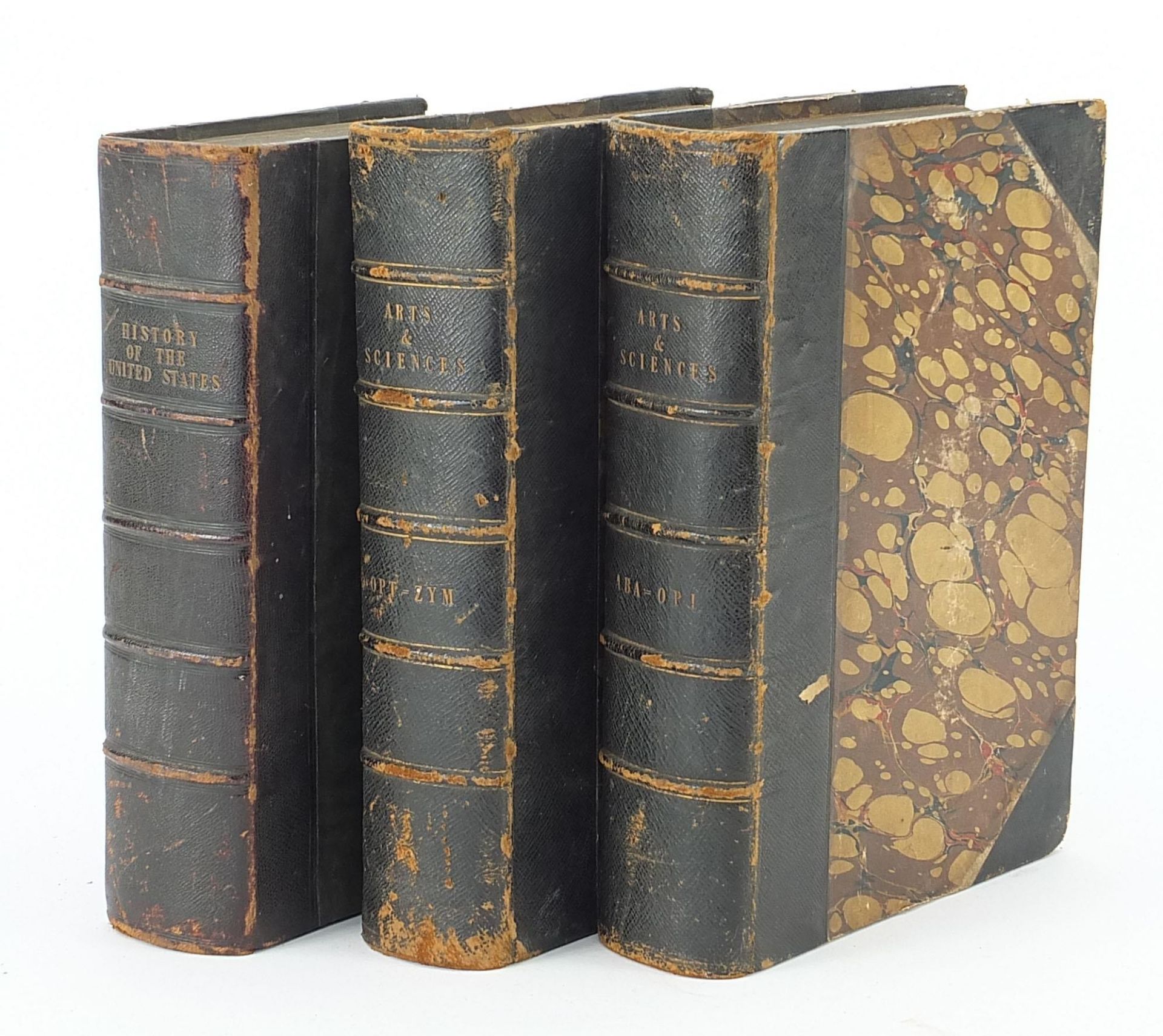 Three leather bound 19th century hardback books comprising The Arts & Sciences, British