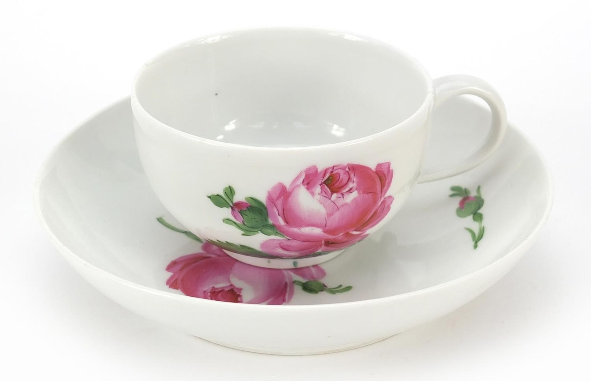 Meissen, 19th century porcelain cup and saucer hand painted with flowers, the saucer 14cm in - Image 2 of 6