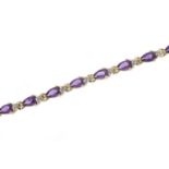 9ct gold amethyst and diamond bracelet, 18cm in length, 6.0g