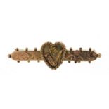 Victorian 9ct gold bar brooch, Birmingham 1893, 4cm wide, 2.0g