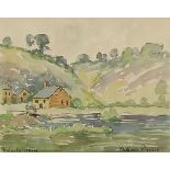Paul-Emile Pissarro - Pont de la Mourle, watercolour, inscribed verso, mounted, framed and glazed,