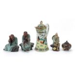 Chinese and Japanese items including a cloisonne three footed vase and jug painted with cockerels,