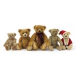 Five Steiff teddy bears, three with growlers, the largest 36cm high