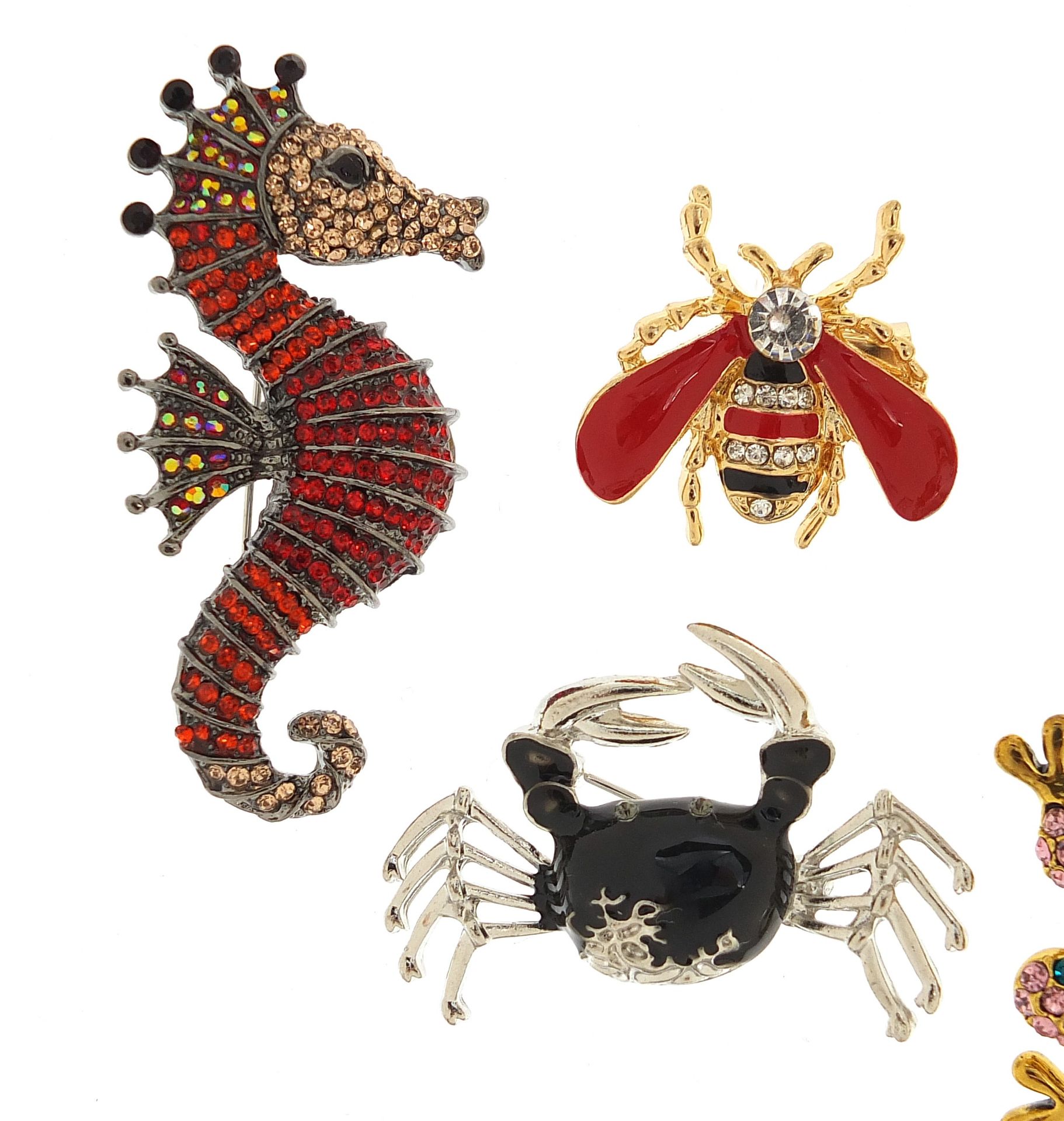 Six jewelled and enamel animal and insect brooches including scorpion and crab, the largest 6cm in - Image 2 of 4