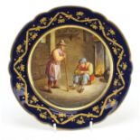 Sevres, French porcelain cabinet plate hand painted with figures beside and open fire, signed J.