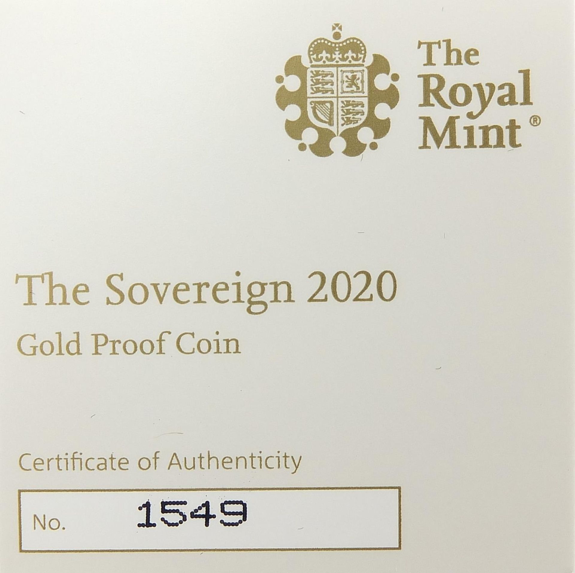 Elizabeth II 2020 gold proof sovereign with box and certificate numbered 1549 - Image 5 of 6