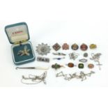 Vintage and later costume jewellery including silver brooches, enamelled Welsh Guards Comrade's