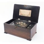 Victorian inlaid rosewood musical box with bells playing on ten airs, having an eight inch brass