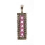 9ct white gold ruby and diamond pendant, 2.2cm high, 1.4g